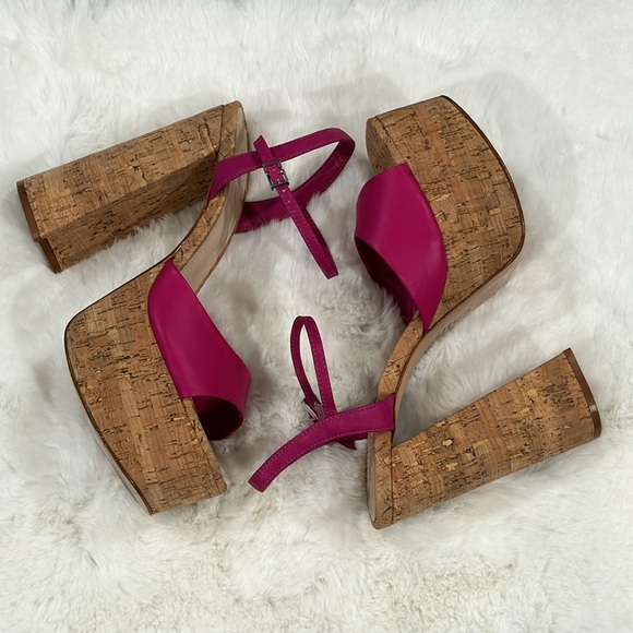 New SCHUTZ Hit Pink Fuchsia Glayce Cork Platform Sandal Heel with Ankle Strap - Picture 10 of 13